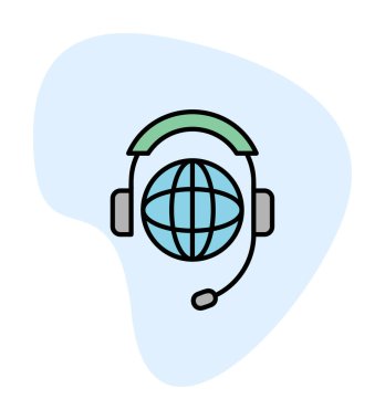 Kulaklık simgesinde Dünya küresi, vektör illüstrasyonu 