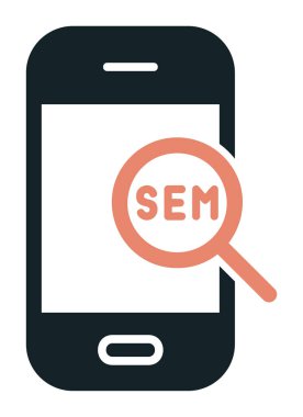 cep telefonu büyüteç ve SEM kısaltması, vektör illüstrasyonu