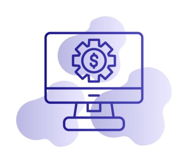 Dolar sembollü bilgisayar monitörü. İnternetten alışveriş konsepti. İnternetten kazanç, pazarlama. Vektör İllüstrasyonu