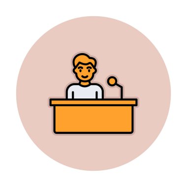 Yorumcular konuşma standında konuşma yapıyorlar, vektör illüstrasyonu