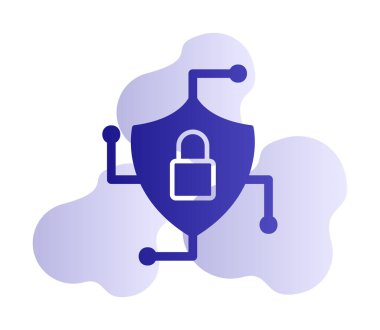 Asma kilit simgesi, vektör illüstrasyonlu güvenli kalkan