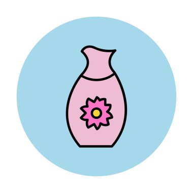 Vektör illüstrasyonu, sakeli kavanoz ikonu, Japon geleneksel alkol içeceği. 