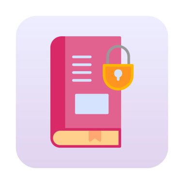 Asma kilit simgesine sahip kitap, vektör illüstrasyon tasarımı, Güvenli Kitap sembolü 