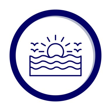 Uçan martılar ikonuyla güneş ve denizin vektör çizimi 