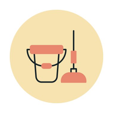 kova ve paspas simgesi, vektör illüstrasyonu  