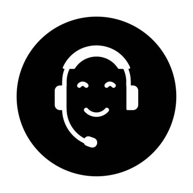 Kulaklık ve gülücükle yüzün vektör çizimi, Çağrı Merkezi kavramı