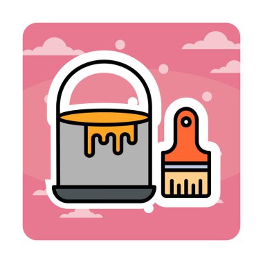 Boya fırçası ve kova vektör çizimi, simge ögesi arkaplanı                    