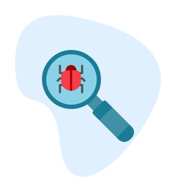 Böcekli büyüteç, virüs tespit simgesi, vektör illüstrasyon tasarımı 