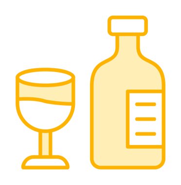 Şarap kadehi simgesi olan şişe, vektör illüstrasyonu 