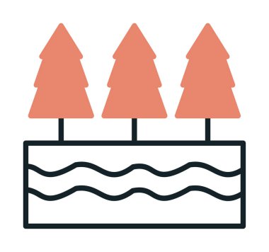 Nehir ve ağaçlar düz ikon vektör çizimi 