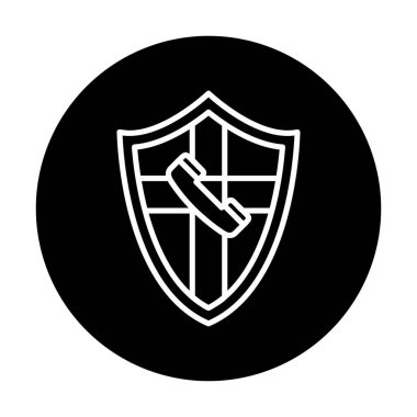 Eski moda telefon ahizesi simgesi olan bir kalkan. Güvenli telefon hattı. vektör çizimi tasarımı