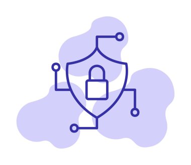 Asma kilit simgesi, vektör illüstrasyonlu güvenli kalkan