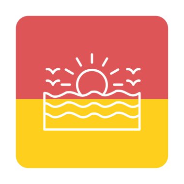 Uçan martılar ikonuyla güneş ve denizin vektör çizimi 