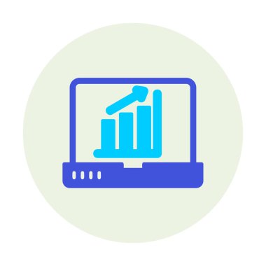 Dizüstü bilgisayar ekran simgesi üzerindeki bar grafiği, vektör illüstrasyonu