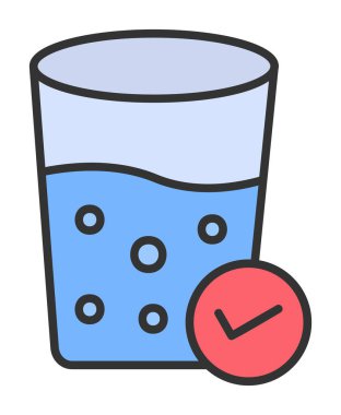 Kabarcıklı bir bardak su ve simge vektör illüstrasyonunu işaretle 