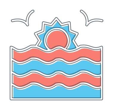 Basit düz gün batımı ve deniz vektörü 