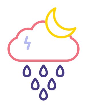 Gece yağmuru bulutu ve ay, vektör illüstrasyonu  