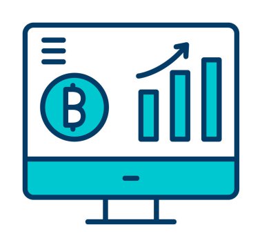 Bitcoin grafikli bilgisayar ekranı, vektör illüstrasyonu basit tasarım