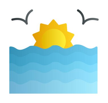 Basit düz gün batımı ve deniz vektörü 