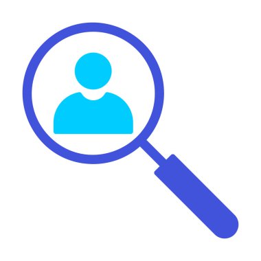 Arama simgesi, insan avatarıyla büyüteç, vektör illüstrasyonu