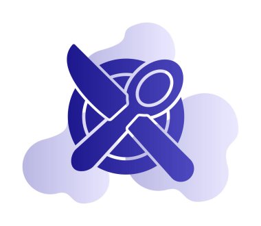 bıçak ve çatal tabakta, yemek ikonu, vektör illüstrasyonu  