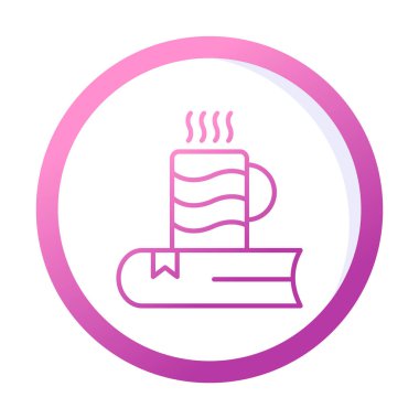 sıcak çay ve kitap simgesi, ana hatlı biçim çizimi 