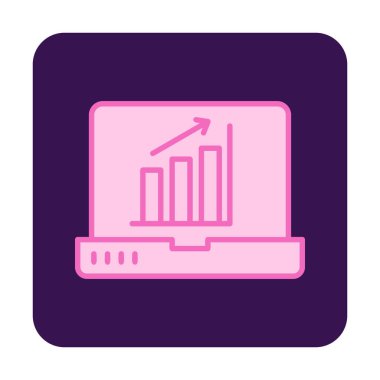 Dizüstü bilgisayar ekran simgesi üzerindeki bar grafiği, vektör illüstrasyonu