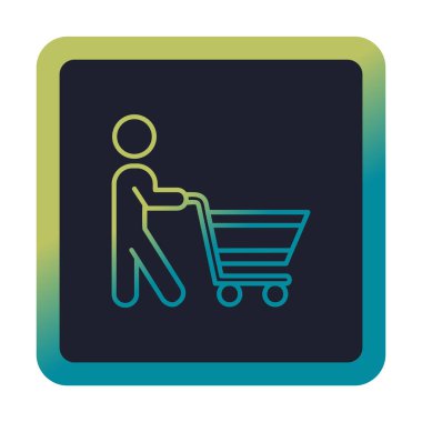 Alışveriş arabalı adam, alışveriş ikonu, vektör illüstrasyonu 