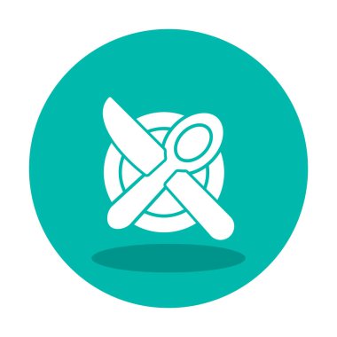 bıçak ve çatal tabakta, yemek ikonu, vektör illüstrasyonu  