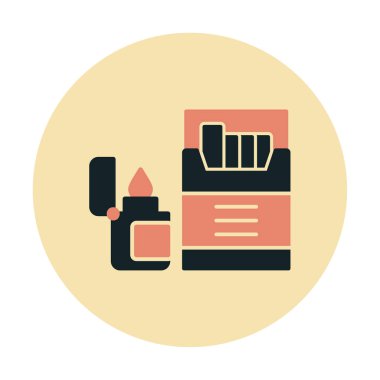 Sigara ve daha hafif ikonlu tütün sembolü, vektör illüstrasyonu 