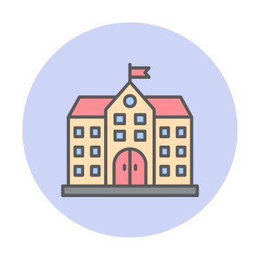 Üniversite binası ikonu. Düz renk tasarımı. vektör illüstrasyonu.                           