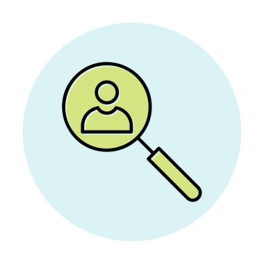 Arama simgesi, insan avatarıyla büyüteç, vektör illüstrasyonu