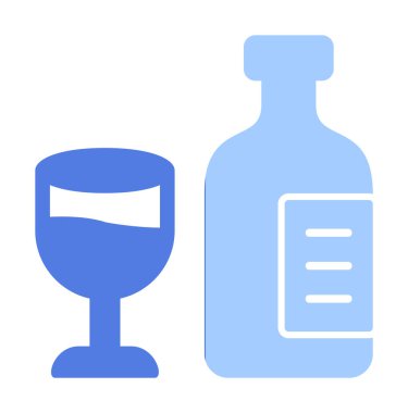 Şarap kadehi simgesi olan şişe, vektör illüstrasyonu 