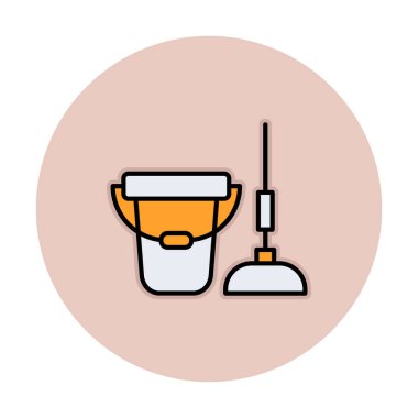 kova ve paspas simgesi, vektör illüstrasyonu  