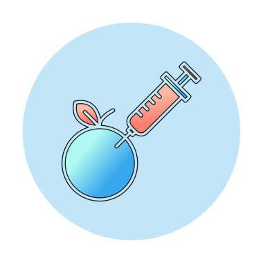 Gmo Food, şırınga ikonlu elma, vektör illüstrasyonu 