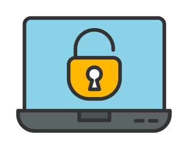 Basit düz dizüstü bilgisayar Aygıtı Kilitli simge vektör çizimi