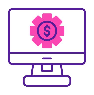 Dolar sembollü bilgisayar monitörü. İnternetten alışveriş konsepti. İnternetten kazanç, pazarlama. Vektör İllüstrasyonu