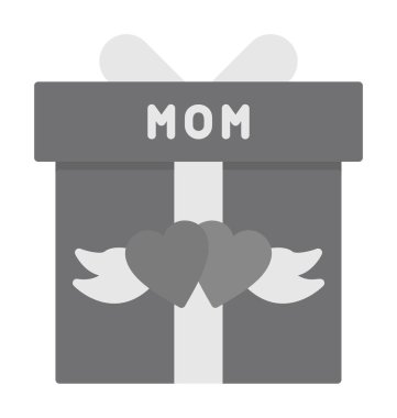 Anneler günü simgesi, kırmızı kalpli hediye kutusu ve anne metni, vektör düz simgesi 