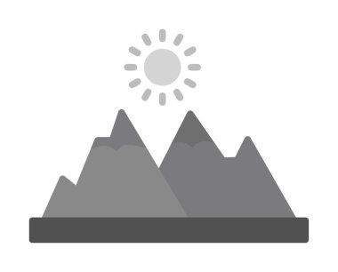 Dağların ve güneşin simgesi. vektör illüstrasyonu