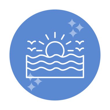 Uçan martılar ikonuyla güneş ve denizin vektör çizimi 