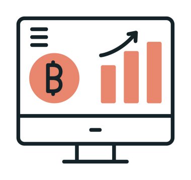 Bitcoin grafikli bilgisayar ekranı, vektör illüstrasyonu basit tasarım