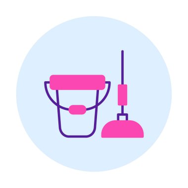 kova ve paspas simgesi, vektör illüstrasyonu  