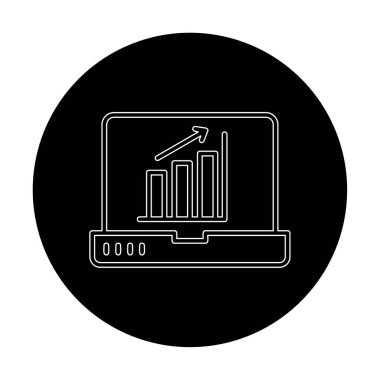 Dizüstü bilgisayar ekran simgesi üzerindeki bar grafiği, vektör illüstrasyonu