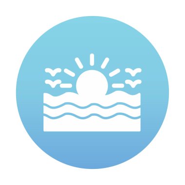 Uçan martılar ikonuyla güneş ve denizin vektör çizimi 