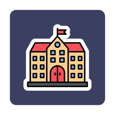 Üniversite binası ikonu. Düz renk tasarımı. vektör illüstrasyonu.                           