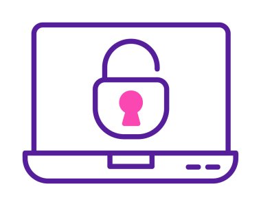 Basit düz dizüstü bilgisayar Aygıtı Kilitli simge vektör çizimi