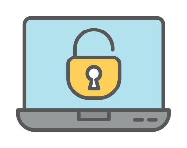 Basit düz dizüstü bilgisayar Aygıtı Kilitli simge vektör çizimi