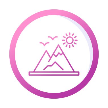 Dağların ve güneşin simgesi. vektör illüstrasyonu