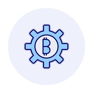Bitcoin dişli çizgisi simgesi, vektör illüstrasyonu 