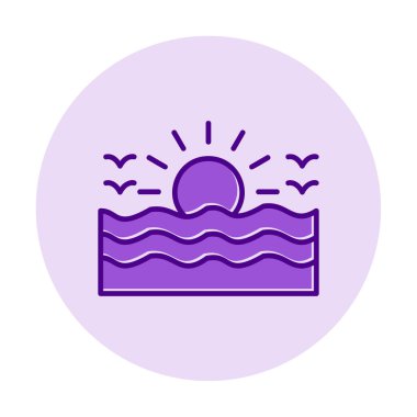 Uçan martılar ikonuyla güneş ve denizin vektör çizimi 